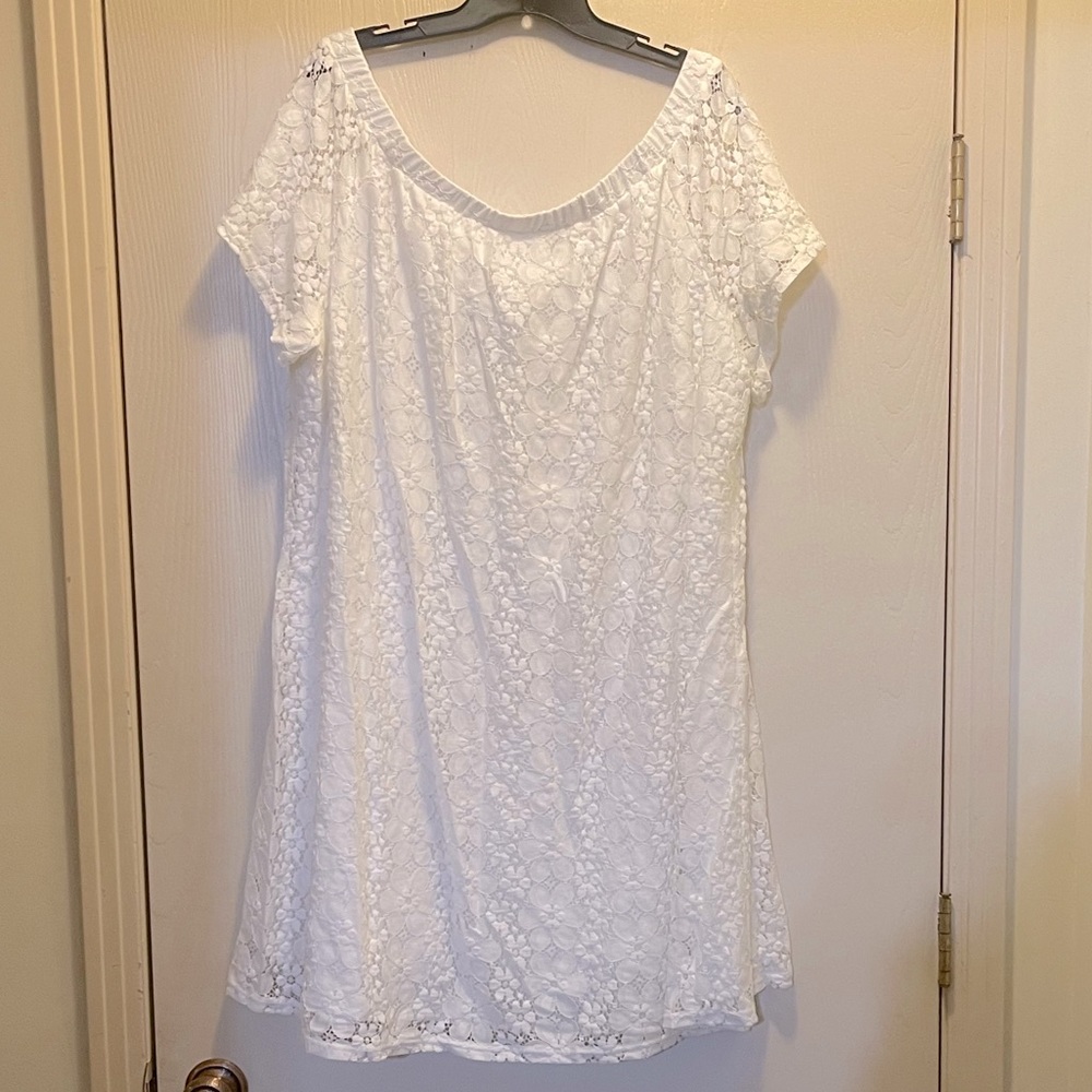 SimplyBe Cream Lace Off the shoulder Mini Dress Lined. Size 22.